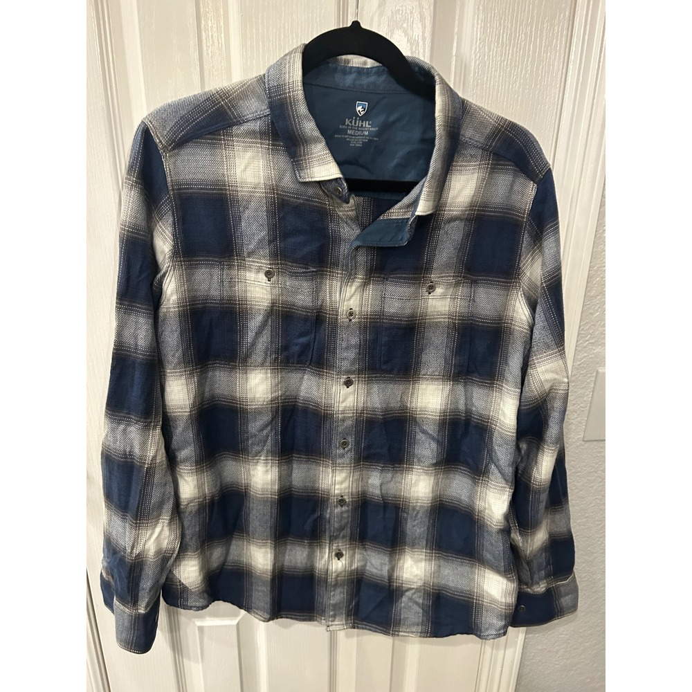 KUHL Button Down Shirt Blue Plaid‎ Long Sleeve Outdoor Hiking Flannel Mens M